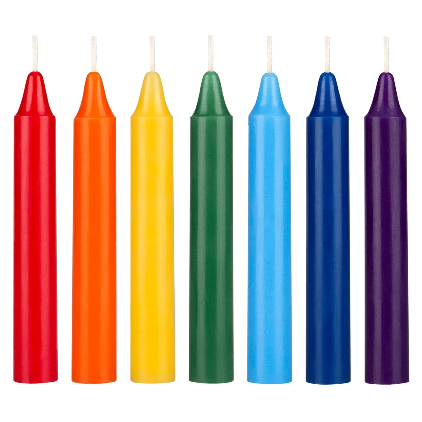 Mega Candles 7 pcs Unscented Straight Taper Chakra Candles, Hand Poured Premium Wax Candle 5 Inch x 3/4 Inch, 100% Cotton Wick, Positive Healing Energy, Meditation, Relaxation, Reiki, Yoga