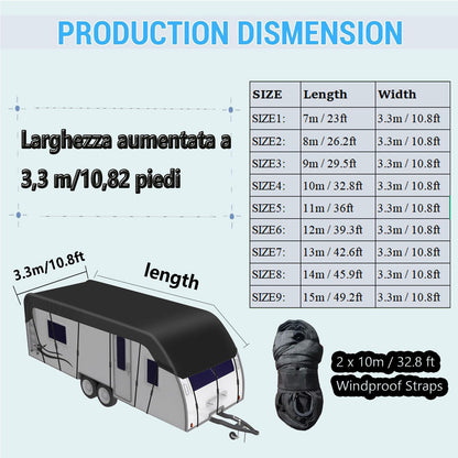 Wider 3.3m/10.83ft Camper roof Cover 210D Oxford Cloth Class C Rv Cover Wind, Rain and Snow Proof with 2 Extra Straps Black-49.2 x 10.8 ft