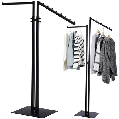 Ripeng 2 Way Clothing Rack with Straight and Slant Arms Heavy Duty Clothes Garment Rack for Retail Restaurants Storage Display, Adjustable from 48 Inch to 72 Inch(Black)