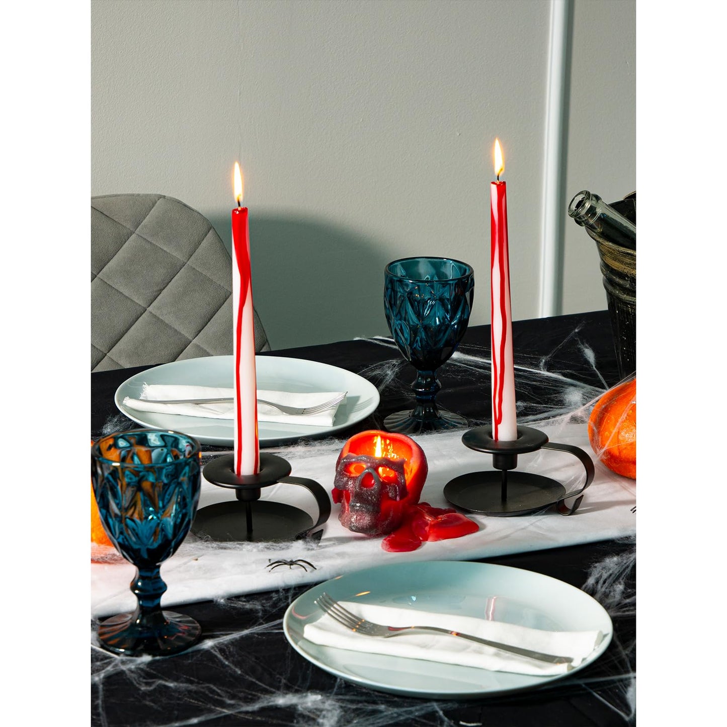 CANDWAX 10 inch Taper Candles Set of 4 - Unscented Taper Burning for 8 Hours - No Drip Taper Candles Ideal for Halloween or Other Themed Party - Blood White