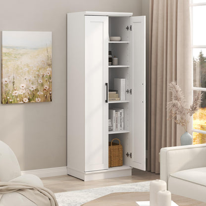 Furinno Robin Storage Cabinet, 5-Tier Pantry Cabinet with Adjustable Shelves, 23W with 2 Shaker-Doors, Kitchen Cabinet, Organization and Storage, for Pantry, Living Room, Home Office, White