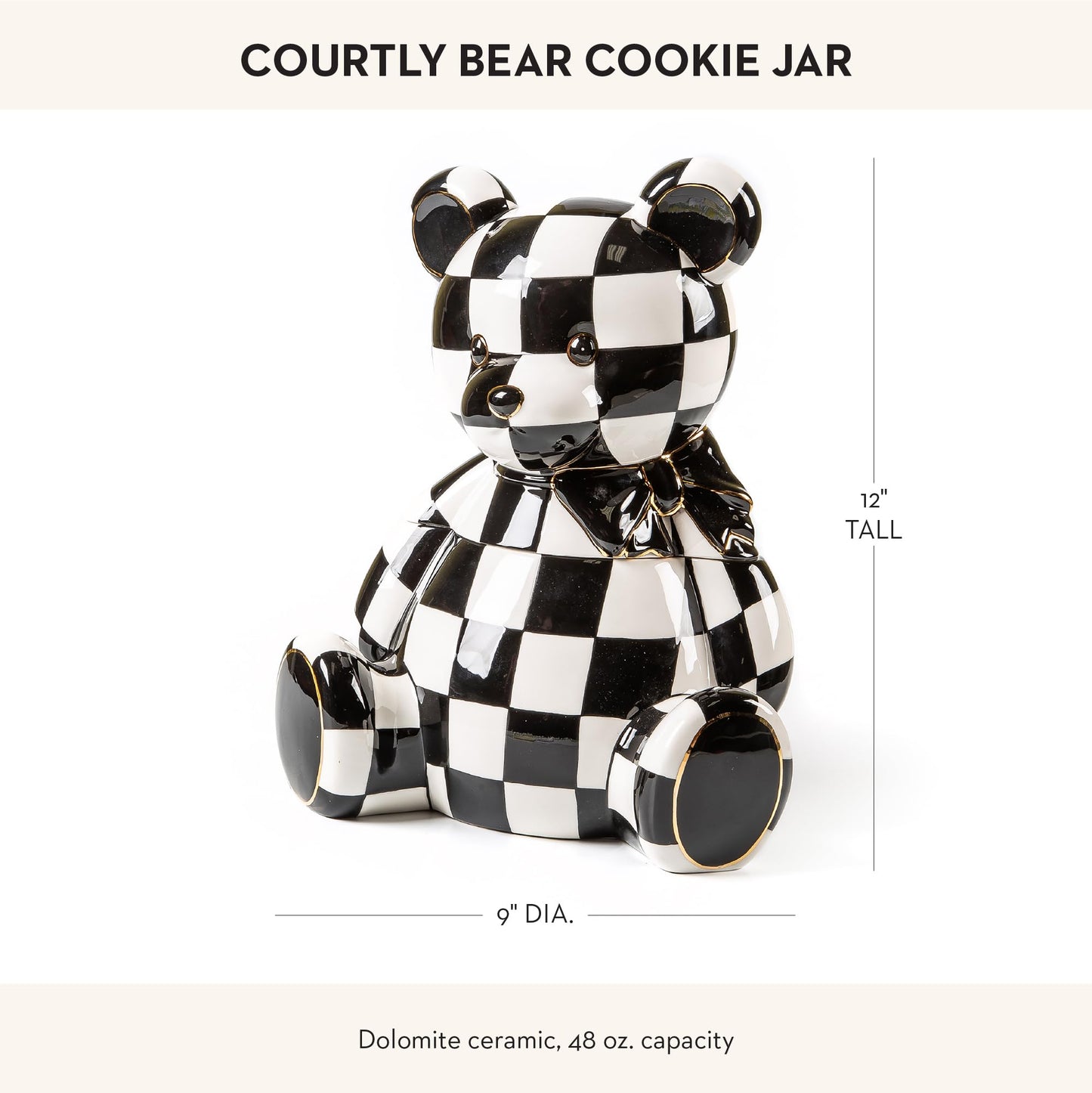 MACKENZIE-CHILDS Courtly Bear Cookie Jar, Cute Cookie Jar for Kitchen or Dining Room