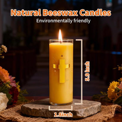 CysEdge Pure Beeswax Prayer Candles – 2 Glass Jars, 80 Hours Each, Unscented Pillar Candle Suitable for Churches, Memorials, Religious Vigils, Christian Gifts
