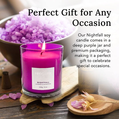 Lavender & Eucalyptus Scented Candle – 8oz Soy Wax, Clean Burning, Long‑Lasting Magenta Glass Jar, Aromatherapy Gift for Women