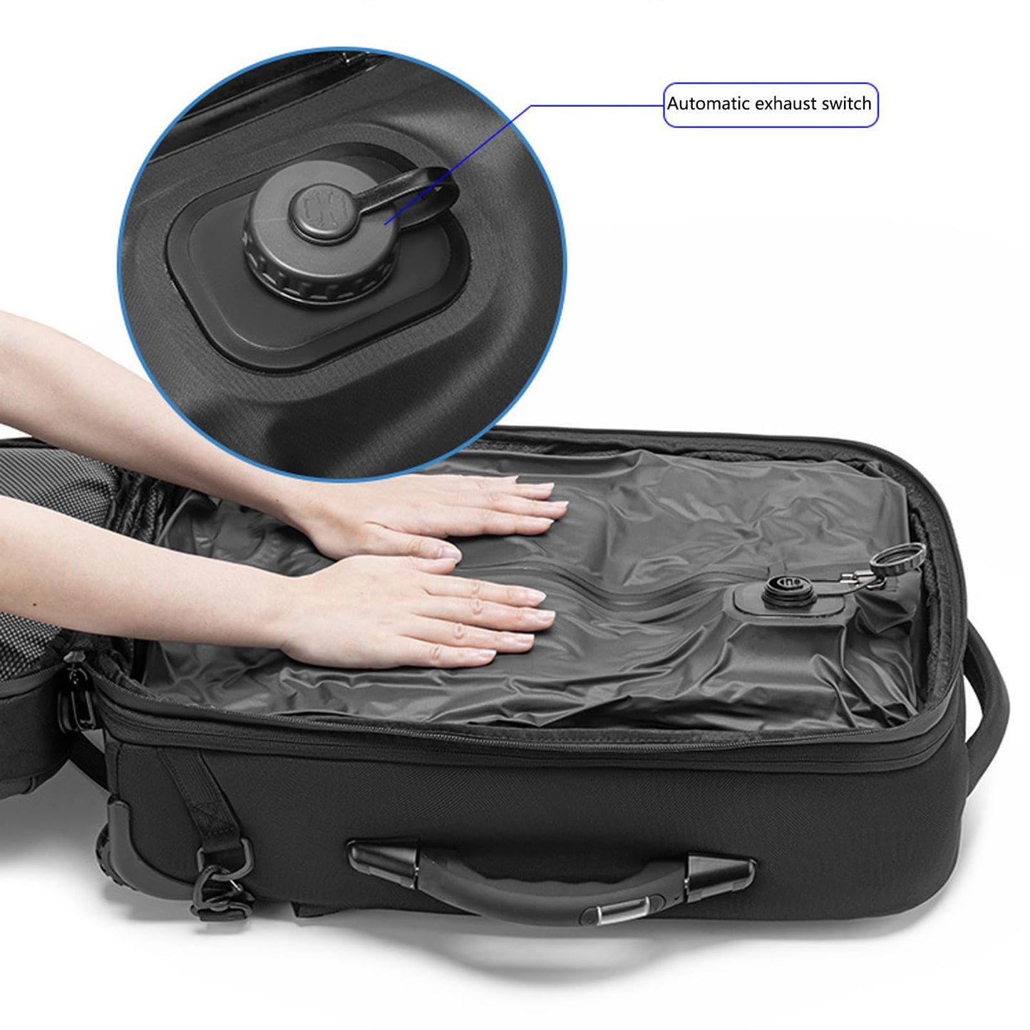 Visnalefry 21" Vacuum Compression Backpack with Wheels, Expandable, Waterproof, Carry On Travel, Laptop Bag, Flight Approved Luggage Rolling Suitcase Backpacks(Built-in Vacuum Backpack with wheels)