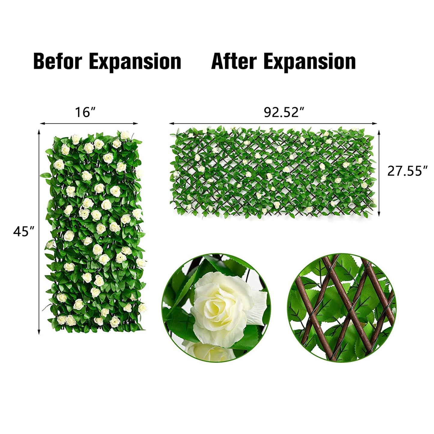 DOEWORKS Expandable Fence Privacy Screen for Balcony Patio Outdoor, 4PCS Faux Ivy Fencing Panel for Backdrop Garden Backyard Home Decorations