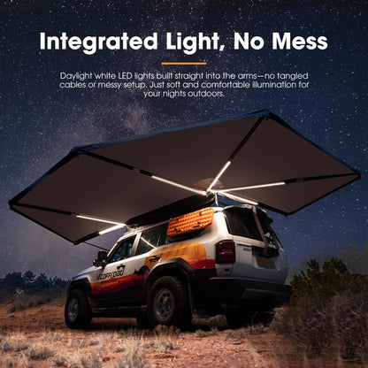 Sanhima 270 Awning Free Standing Built-in LED Light - 129.2 sq.ft Shelter Karlu Frontier Car Side Waterproof UV50+ Wind Resistant, Driver Side, 270 Degree Vehicle Awning for SUV Van Truck
