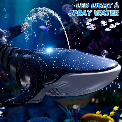 Remote Control Whale Shark Toys for Boys Kids 1:18 Scale High Simulation Shark for Pool 2.4Ghz Electric RC Shark Boat Fish Toys with Light &amp Spray Toy Shark Gifts for 6 7 8 9 Year olds Kid Boy