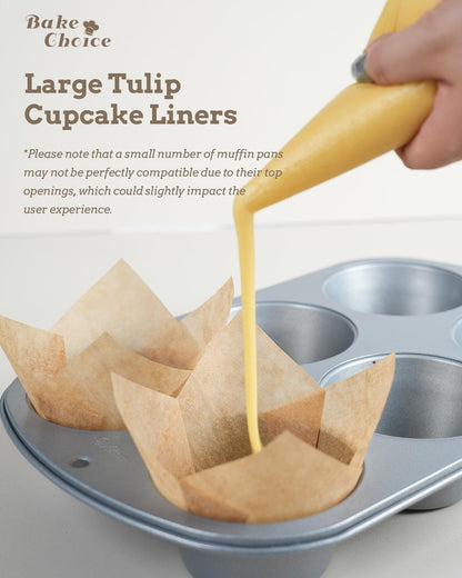 Bake Choice Nordic Paper 100pcs Extra Large Size Natural Tulip Cupcake Liners for Baking, Large Muffin Liners, Cupcake Wrapper for Party, Christmas