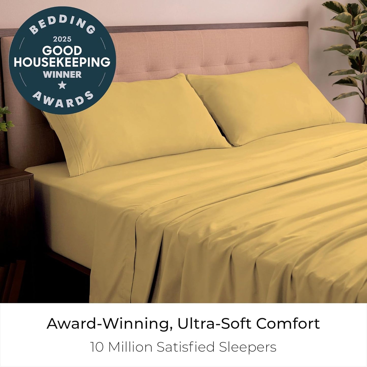 Mellanni California King Sheets Set - 4 PC Hotel Luxury Bedding | Extra Soft, Cooling, Wrinkle-Resistant (Yellow)