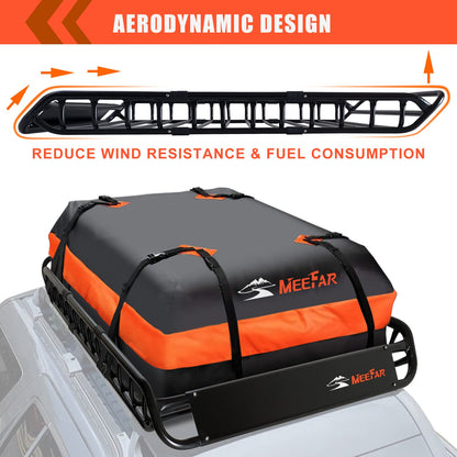 Roof Rack Carrier Carrier Basket 51"*36"*5"+Waterproof Bag 15 Cubic Feet(44"*34"*17"),and Cargo Net with Attachment Hooks,Ratchet Straps.200 Lbs Capacity,Universal Rooftop Large Size Roof Rack
