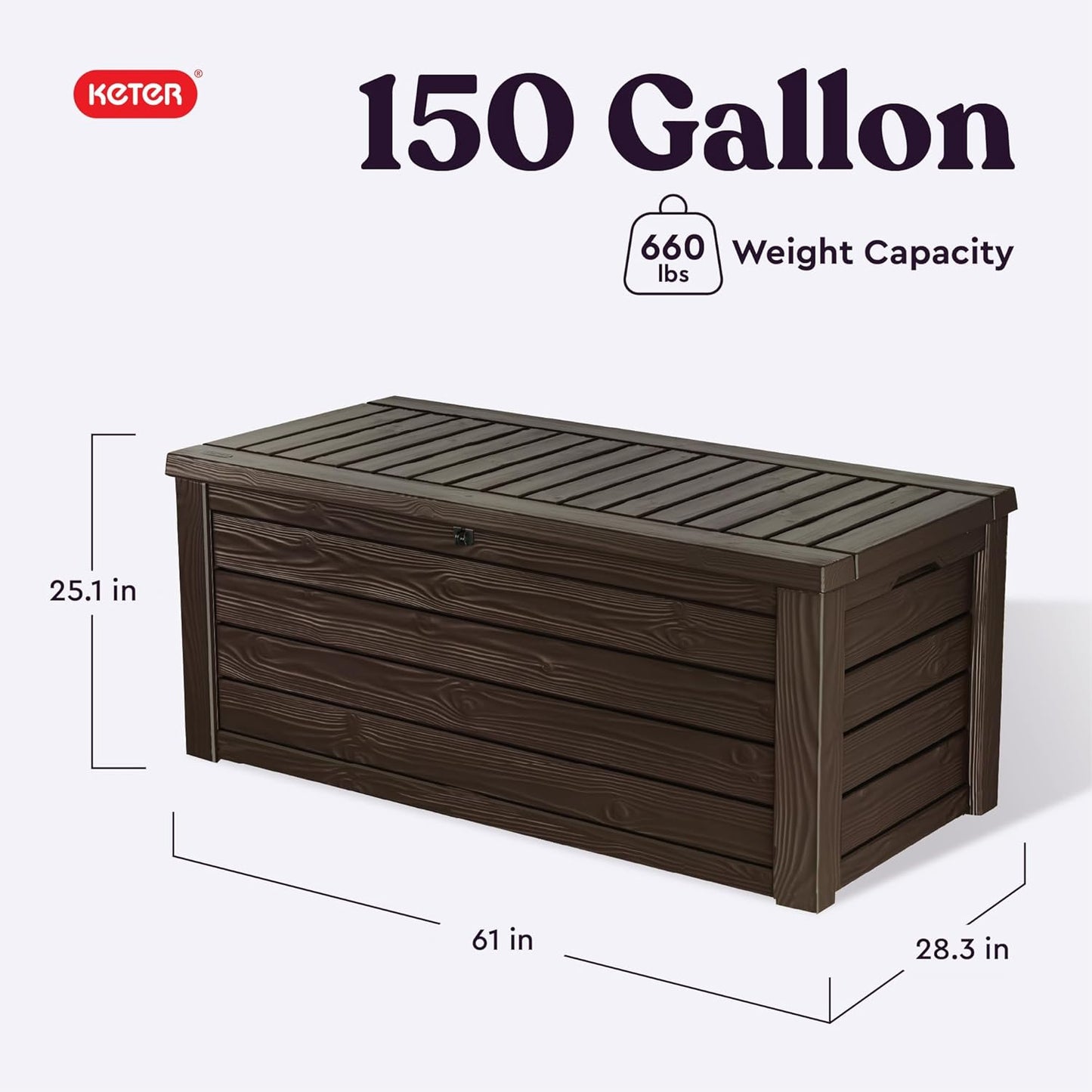 Keter Westwood 150 Gallon Deck Box - Large Resin Outdoor Storage & 2-Person Bench Seat in Brown
