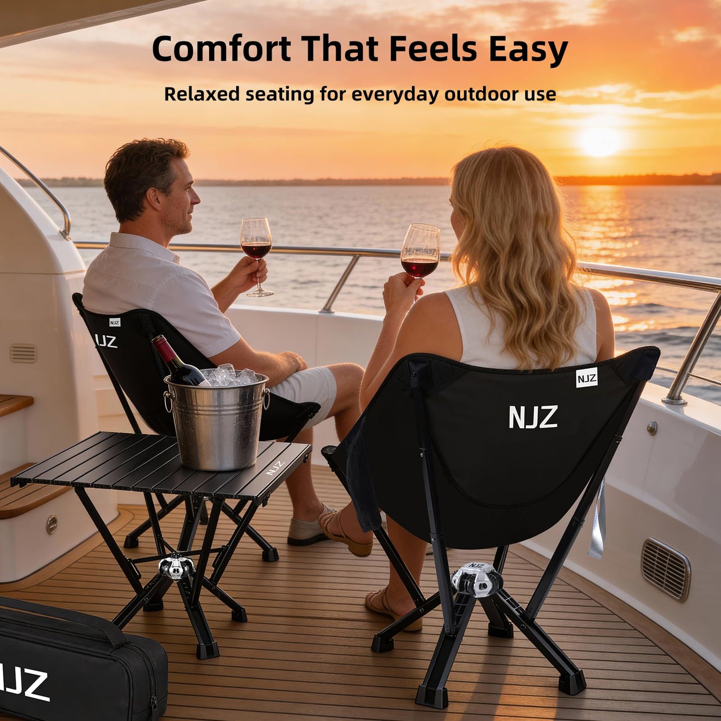 NJZ Folding Outdoor Chair — Easy Outdoor Comfort, Simple One-Piece Design, Stable Aluminum Frame, Relaxed Seating for Backyard, Camping & Everyday Use