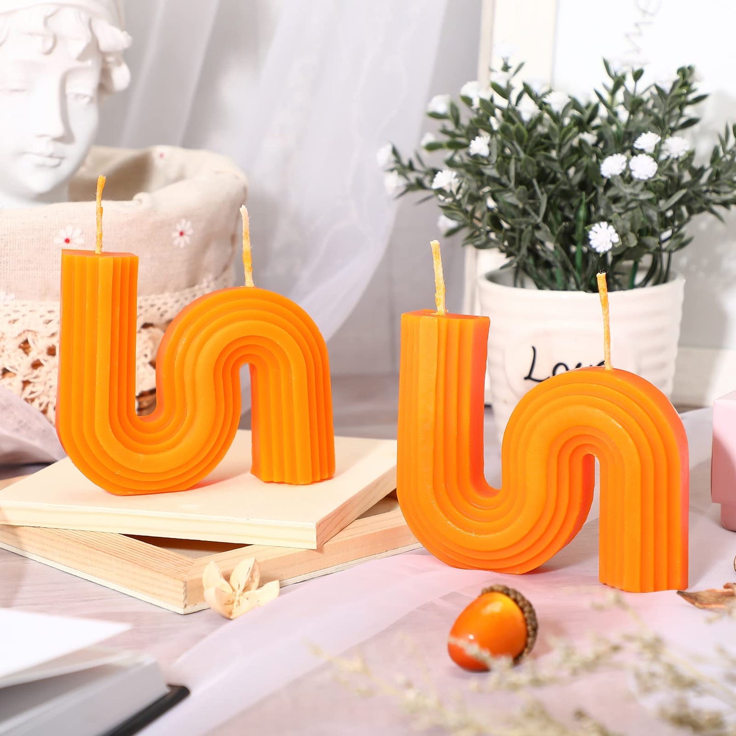Tondiamo 2 Pcs Aesthetic Candles Twist Shaped Aesthetic Candles Cool S Shape Minimalist Geometric Shaped Soy Wax Scented Art Decorative Handmade for Wedding Birthday Gift(Orange)
