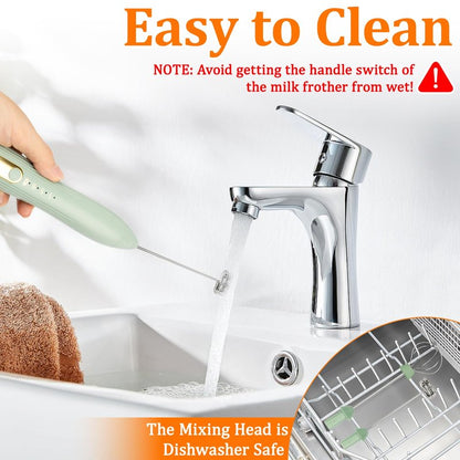 TonJin Frother Wand Rechargeable USB-C Milk Frother Handheld Mixer Electric with 2 Whisk Heads, 3 Speeds Adjustable Coffee Drink Mixer for Lattes, Matcha, Hot Chocolate, Egg, Matcha(Green)