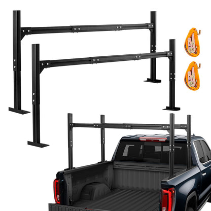 LMYYGOO Adjustable Truck Ladder Rack, Universal Trailer Rack - Width & Height Adjustable Aluminum Rack with 800LB Capacity & 2 Straps for Lumber, Ladders, Kayak
