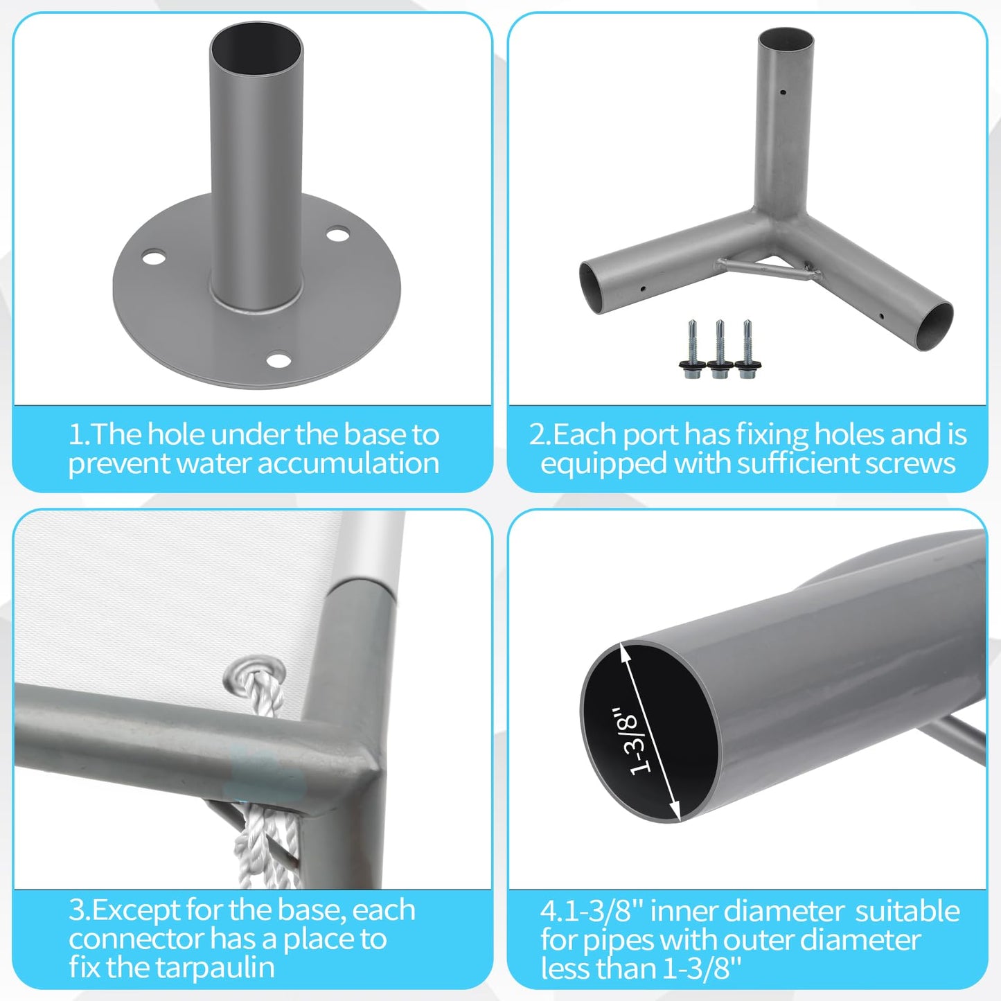 ICITYWALL 8 Leg Carport Kits，Low Peak Canopy Fitting Kit with 1-3/8" ID, Galvanized Steel Carport Connectors, shed Frame kit DIY Project