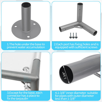 ICITYWALL 6 Leg Carport Kits，Low Peak Canopy Fitting Kit with 1-3/8" ID, Galvanized Steel Carport Connectors, shed Frame kit DIY Project