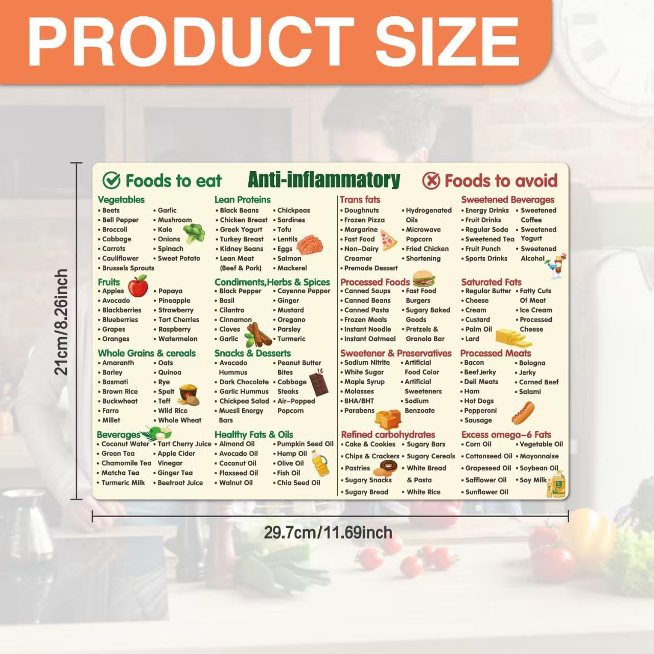 Anti-Inflammatory Diet Food Guide,Magnetic Anti Inflammatory Foods List Chart,Nutrition Guide for Beginners, Kitchen & Dining Room Reference Magnet(Anti-inflammatory)