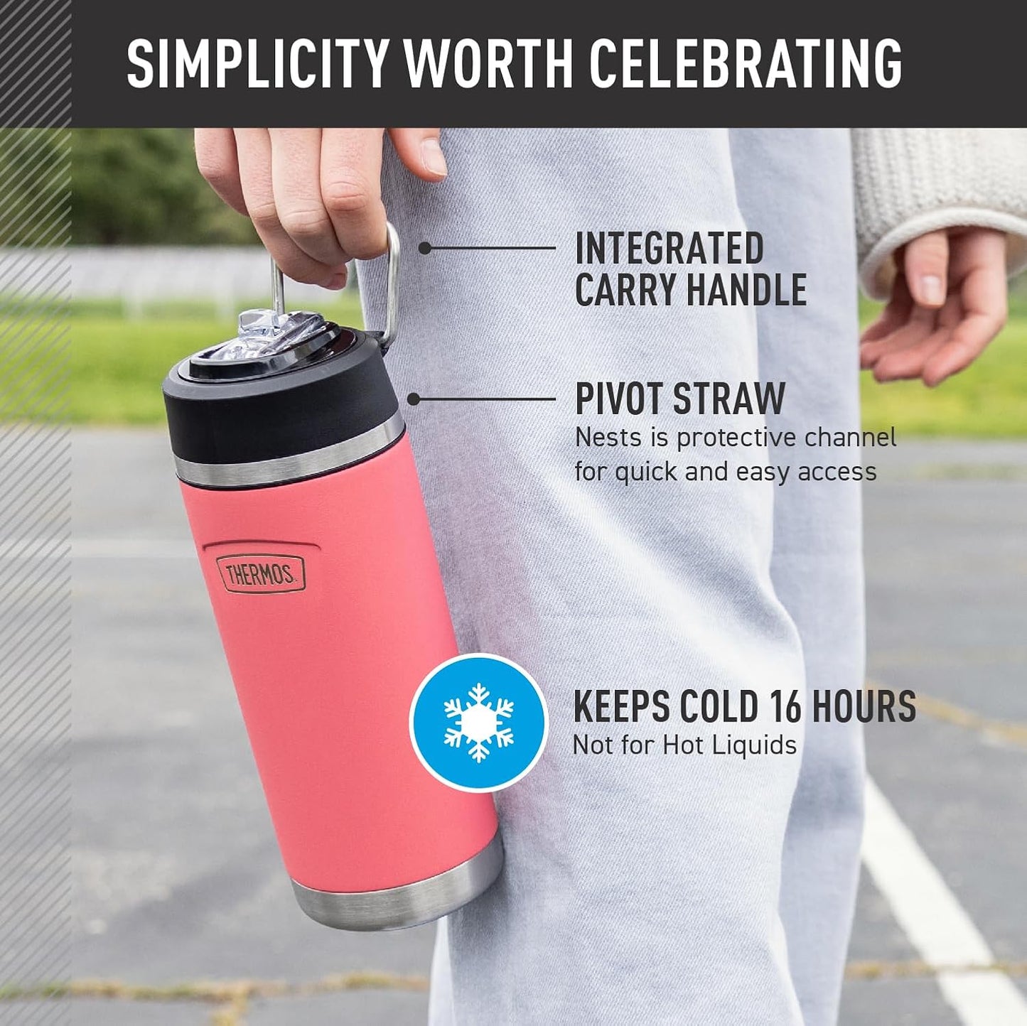 THERMOS Icon Series Insulated Water Bottle - 18 Ounce, Seafoam | Stainless Steel with Straw Lid
