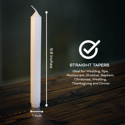 Estrella Blanca Ivory Dinner Candles – Elegant 10-Inch Taper Candles, Long-Lasting Unscented Wax, Dripless, Set of 8, Perfect for Dinner Parties, Events, and Home Décor