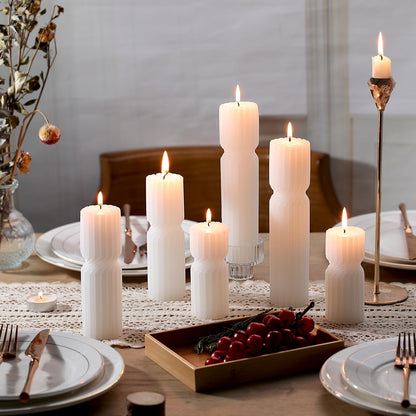 LETINE Ribbed Pillar Candles Set of 3 - White Unscented Soy Wax Spiral Spire Candles for Home Decor, Bulk Candles for Entryway Table, Living Room, Shelf & Coffee Table Decor Aesthetic