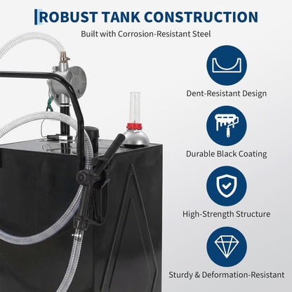 30 Gallon Fuel Gas Caddy Storage Tank, Portable Gas Caddy w/ Wheels, Reversible Manual Hand Pump & Fuel Hose, Anti-Static Grounding Clamp, Vent/Level Gauge, Wide Fill Neck, Gasoline/Diesel Transfer for ATV, Car, Mower, Tractor, Boat