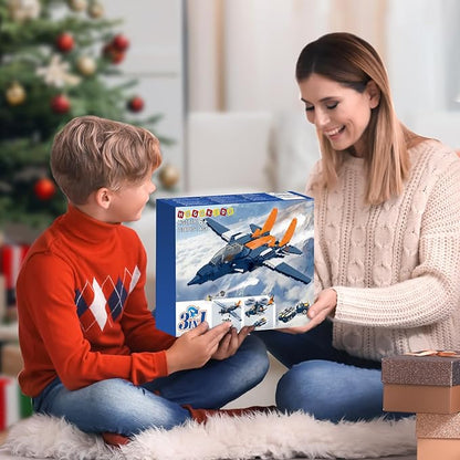 HOGOKIDS 3 in 1 Fighter Jet Plane Building Sets Military Propeller Aircraft Gunship Building Toys with Vehicle/Rocket Launcher/Speedboat Model Toys Birthday Gift for Kids Boys and Girls 10+ 738PCS
