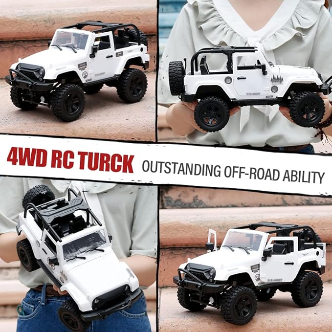 GoolRC f1 RC Crawler 1:14 Scale 2.4GHZ Remote Control Car 4WD 30KM/H High Speed Racing Car All Terrains Off Road RC Monster Vehicle Truck Crawler with Led Light for Teens and Adults (White Hardtop)