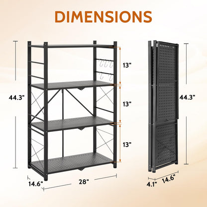 INTER HUT 4 Tier Foldable Greenhouse Shelving Unit, Heavy Duty Steel Plant Stand Storage Rack, No Assembly Required, 130lbs Per Shelf Capacity, 28"x14.6"x44.7”, 2 Pack, Black