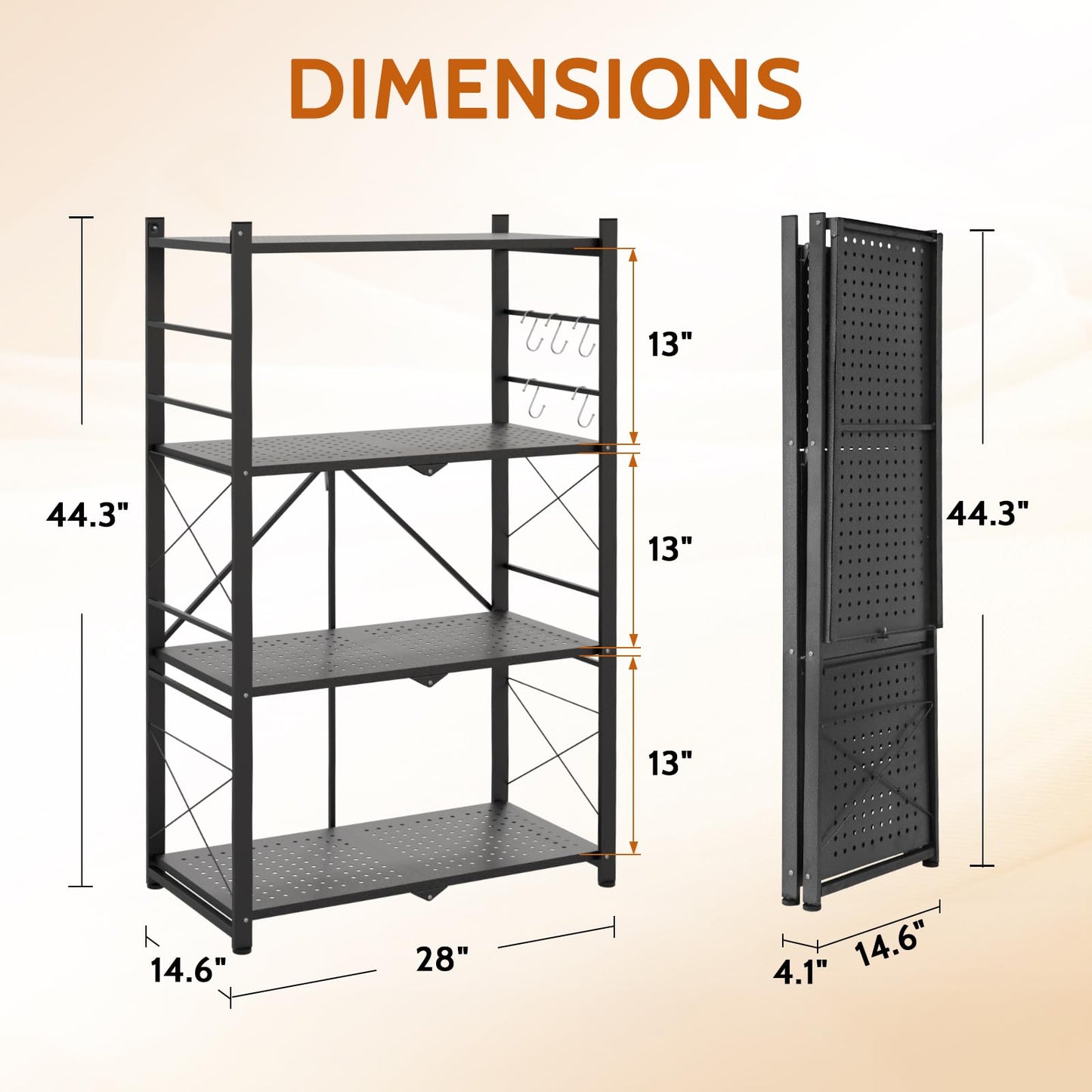 INTER HUT 4 Tier Foldable Greenhouse Shelving Unit, Heavy Duty Steel Plant Stand Storage Rack, No Assembly Required, 130lbs Per Shelf Capacity, 28"x14.6"x44.7”, 2 Pack, Black