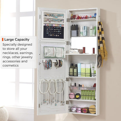 GISSAR Jewelry Mirror Armoire Wall Mount Over The Door Mirror Jewelry Cabinet Storage Mirror Organizer Lockable Full Length Door Mirror(White Oak)