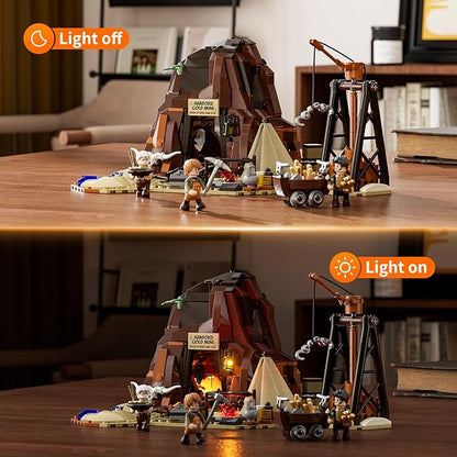 Wild West Gold Mine Lighting Building-Bricks Set - Western Prospector’s Dig Entrance 658 Pcs Mining Playset for Adults and West Lovers