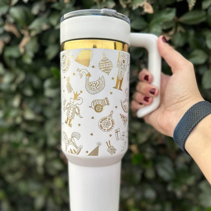 makerflo 40 oz Gold Electroplated White Powder Coated Tumbler with Lid and Straw, Handle Sold Separately, Ideal for Craft and Personalization (Laser Engraving, UV DTF, Epoxy, and Vinyl) – Pack of 25