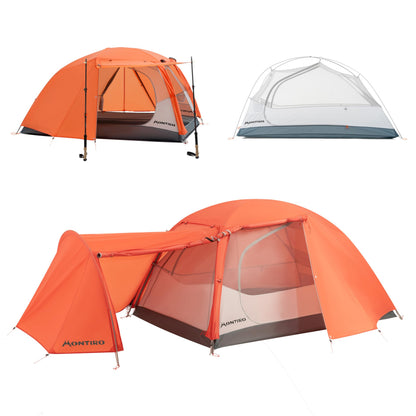 Montiro Triphyr Backpacking Tent with F-Nexus Extension 2-Person Combo, Attachable Shelter, Lightweight 2 Person Tent with Footprint & Vestibule for Backpacking Camping Hiking & Biking (Orange)
