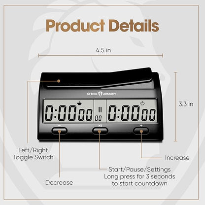 Chess Armory Advanced Digital Chess Clock - Portable Timer with Tournament and Bonus Time Features