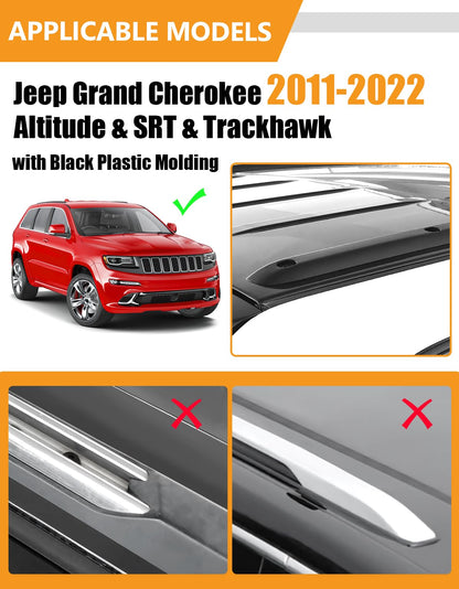 KINGGERI 330lbs Lockable Roof Racks Cross Bars Fit for Jeep Grand Cherokee Altitude & SRT & Trackhawk with Roof Black Moldings 2011-2022, Anti-Theft Aluminum Rails Crossbars Cargo Luggage