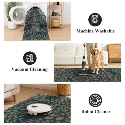 HEBE Easy Jute Area Rugs 8x10ft, Large Outdoor Rug for Patios Non Slip Washable, Floral Floor Carpet for Indoor Outdoor Bedroom Dining Room Balcony Porch