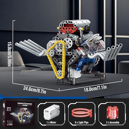 HIGH GODO V8 Engine Kits That Runs DIY Car Engine Model Kit for App Control Build Your Own Visible Engine Model Toy with Motor and Lights STEM Model Engine for Teens Adults 14+ (665 PCS)