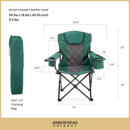ARROWHEAD OUTDOOR 2-Pack Portable Folding Camping Quad Chair w/ 6-Can Cooler, Cup & Wine Glass Holders, Heavy-Duty Carrying Bag, Padded Armrests, Headrest & Seat, Supports up to 550lbs