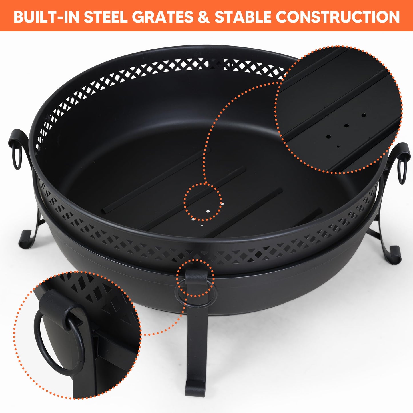 SUNCREAT Outdoor Patio Fire Pit with Mesh Spark Screen, 40" Portable Fire Pit for Camping, Black