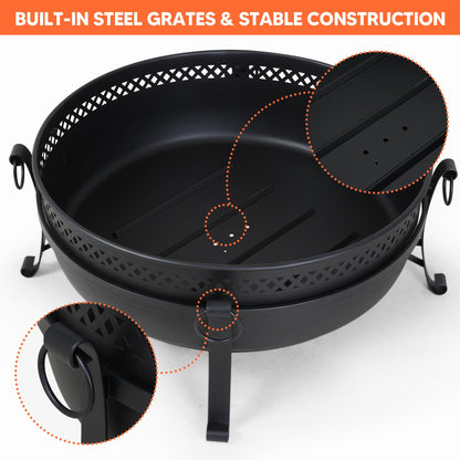 SUNCREAT Outdoor Patio Fire Pit with Mesh Spark Screen, 40" Portable Fire Pit for Camping, Black