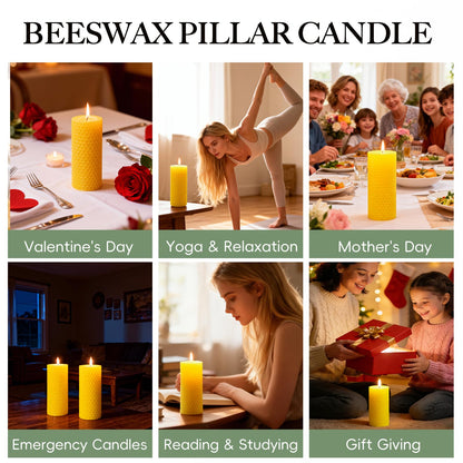 2 Pack Natural Beeswax Pillar Candles, 2x5in Pure Honeycomb Beeswax Candles Bulk, Unscented Bees Wax Candle for Home,Prayer,Dripless Smokeless Organic 100% Pillar Candles