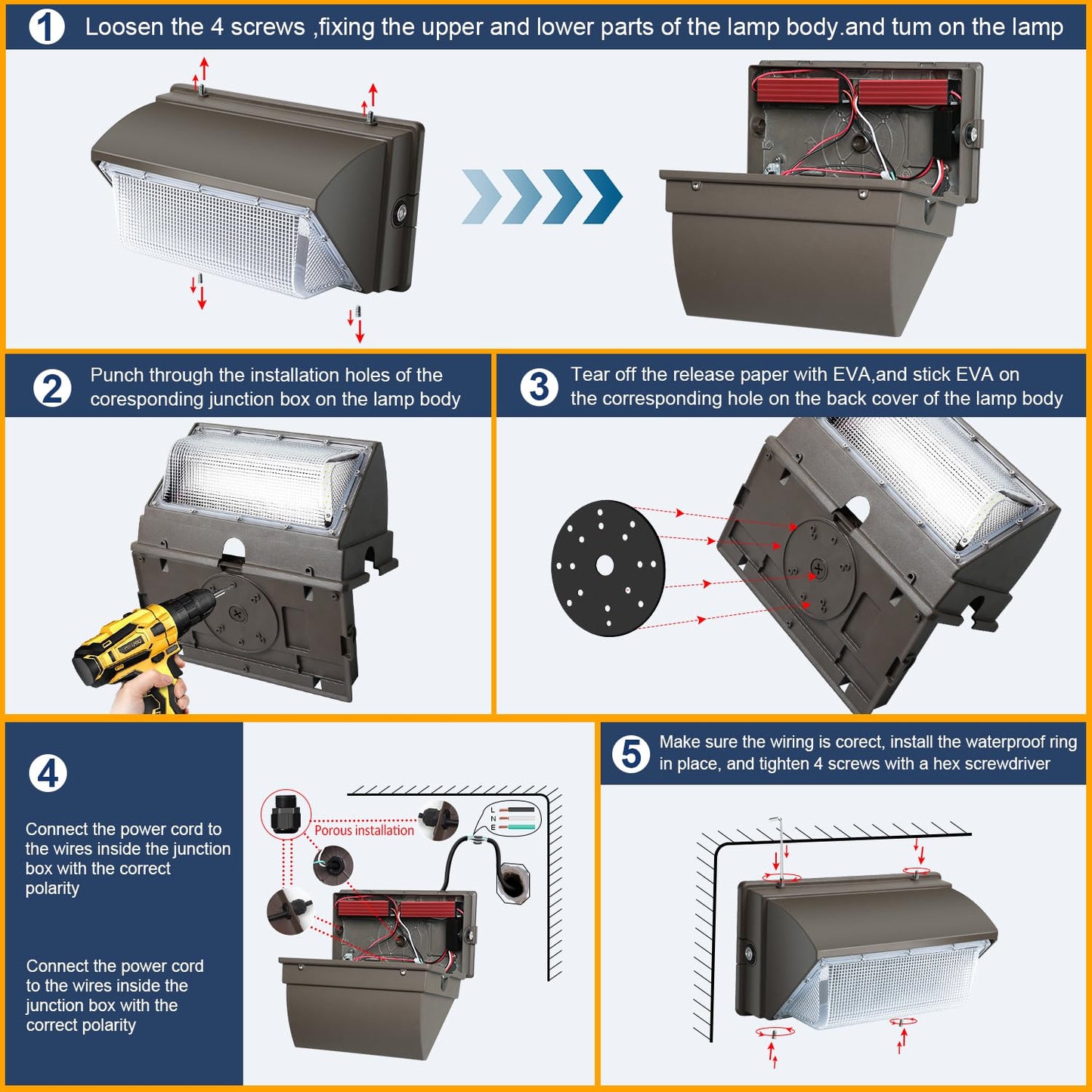 BIRITALO LED Wall Pack Lights Outdoor Dusk to Dawn Photocell 800W Eqv Bright 18000LM LED Exterior Buildings Security Lighting 5000K 120W LED Flood Wall Light 100V-277V IP65 Waterproof for Yard 6 Pack