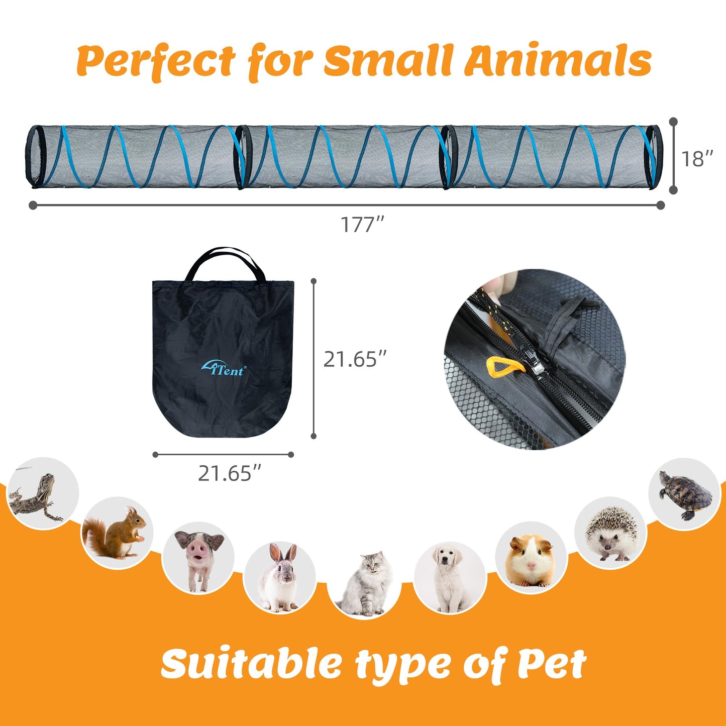 ITENT Cat Play Tunnel-for Indoors and Outdoors,Cat Tunnel Outdoor, Kitty Outdoor Enclosure, Cat Enclosures Easy to Connect with Two Zipper Doors,Product Size 59'' x 18'',3pcs /Set,Blue,3 Packs