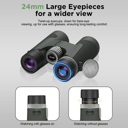 High-Powered 8x42 Binoculars for Adults - IPX7 Waterproof, Fogproof & HD Optical, FMC & BAK4 Prism, 7.0° Wide Field of View for Bird Watching, Hunting & Cruise