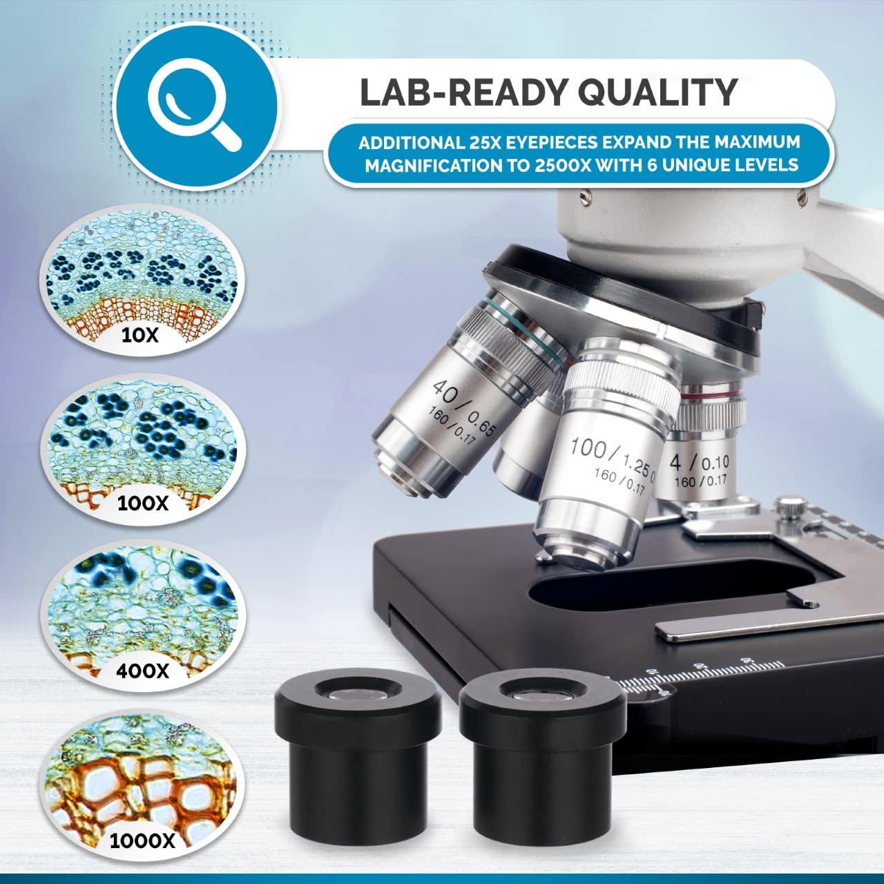 AmScope B120B-E1 Digital Siedentopf Binocular Compound Microscope, 40X-2000X Magnification, Brightfield, LED Illumination, Abbe Condenser, Double-Layer Mechanical Stage, Includes 1.3MP Camera and Software