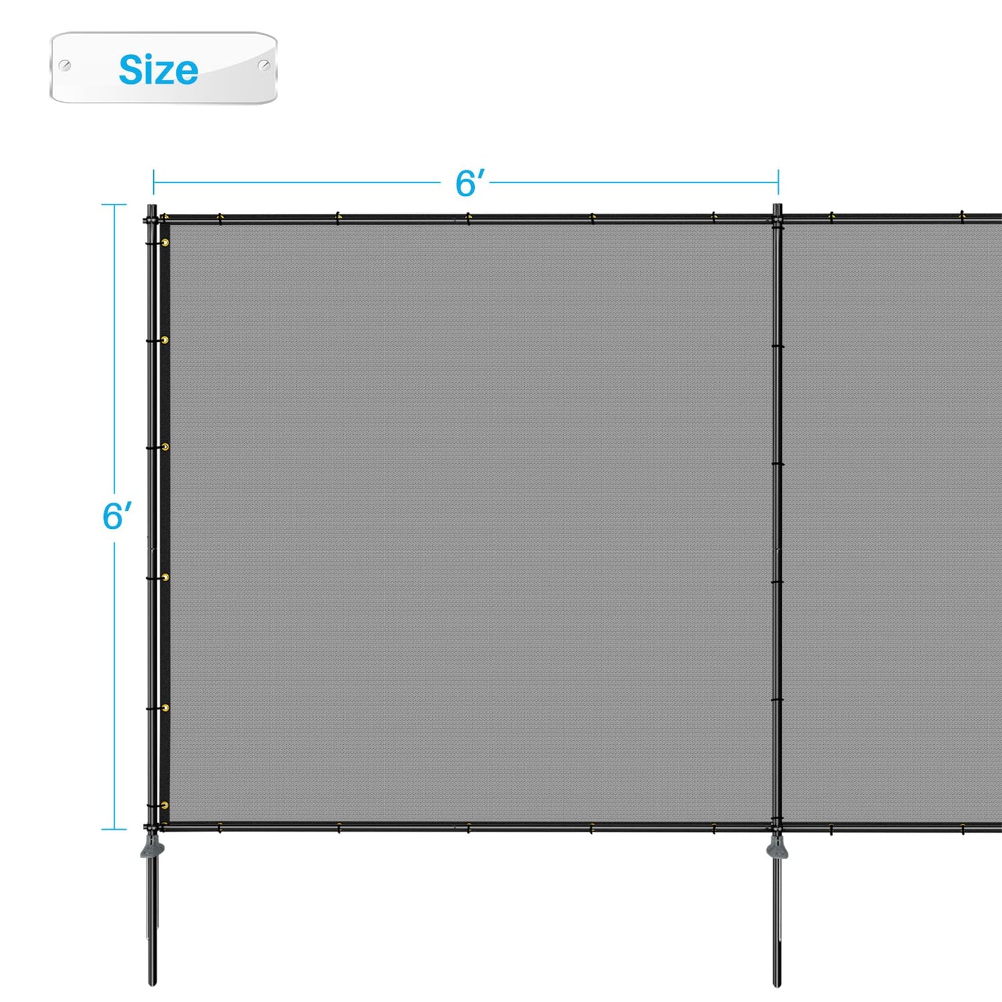Patio 6' x 24' Outdoor Privacy Screen Freestanding Temporary Fence Panels Net Cover with Metal Poles for Outside Backyard Pool Garden Air Conditioner Fencing, Light Gray