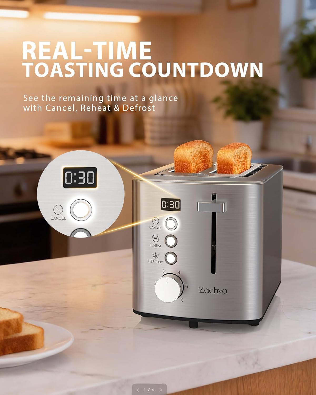Skiennix 2-Slice Toaster - Wide Slots for Bread & Bagels, Stainless Steel with Digital Countdown & 6 Shade Settings