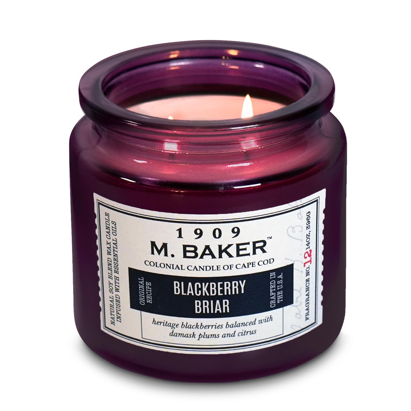 Colonial Candle BlackBerry Briar Scented Candle, 2-Wick Natural Soy Blend Wax Candle Infused with Essential Oils, 14 oz Apothecary Glass Jar Candle - Made in The USA